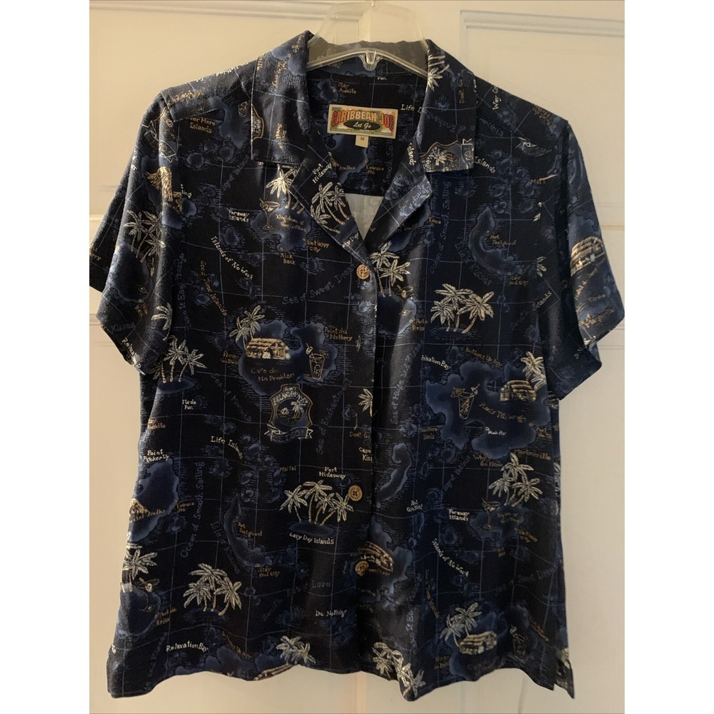 Caribbean Joe Let Go Island Button Down Collar SS‎ Blue Casual Men's M